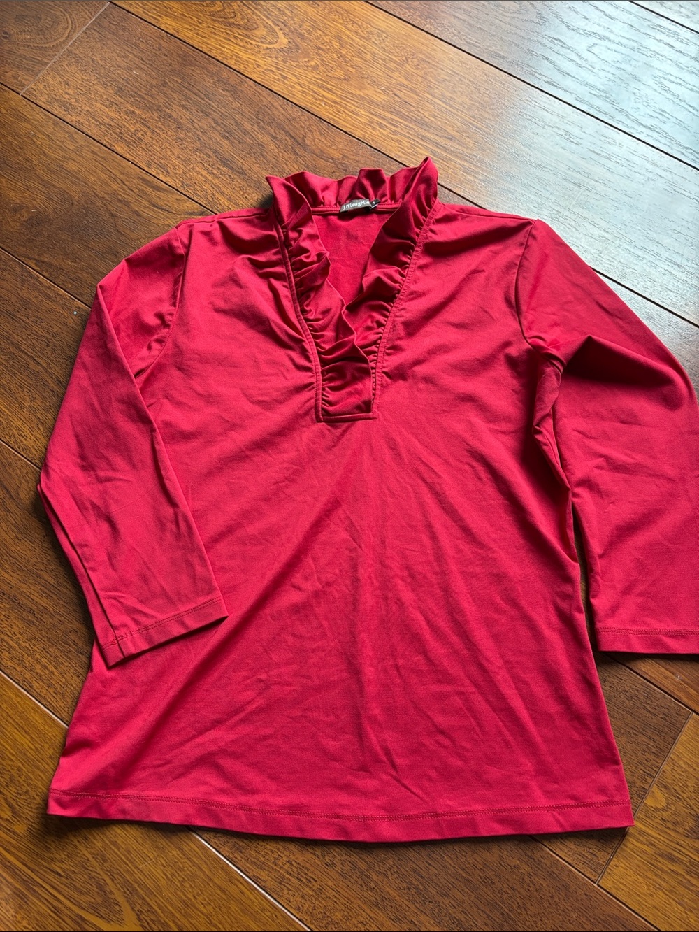 J. McLaughlin Red Ruffle V-Neck Long Sleeve Top